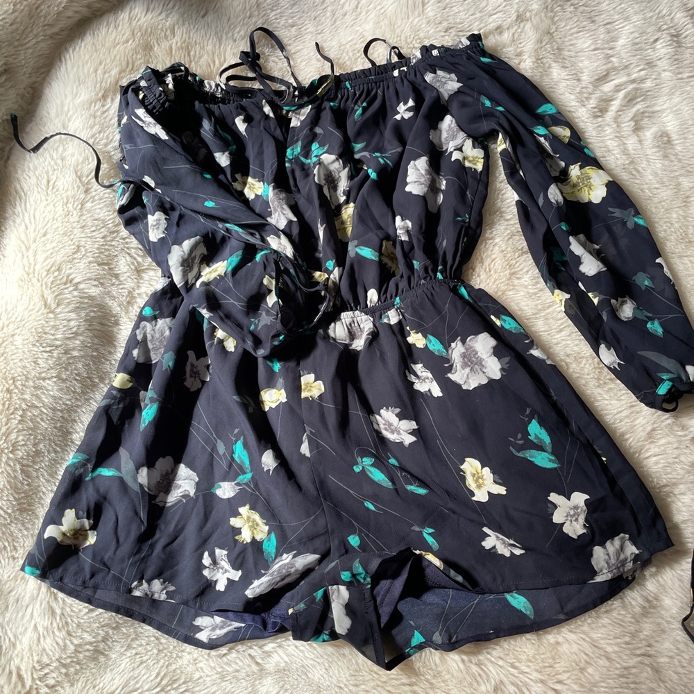 Navy off the shoulder romper